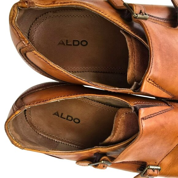 Brown ALDO Mens Monk Strap Leather Shoes Size 10 Cognac JJJ4106 - Picture 11 of 14
